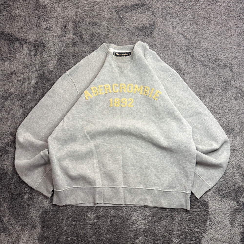 Abercrombie & Fitch Mens Gray 1892 Logo Crewneck Sweatshirt Size M Oversized